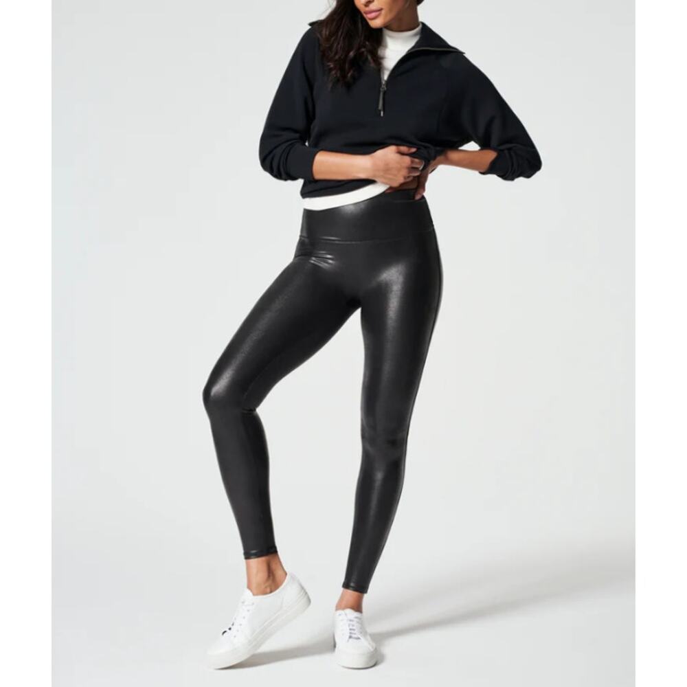 SPANX Faux Leather Leggings Black High Waisted Slimming Pants S S/P 2437 $98